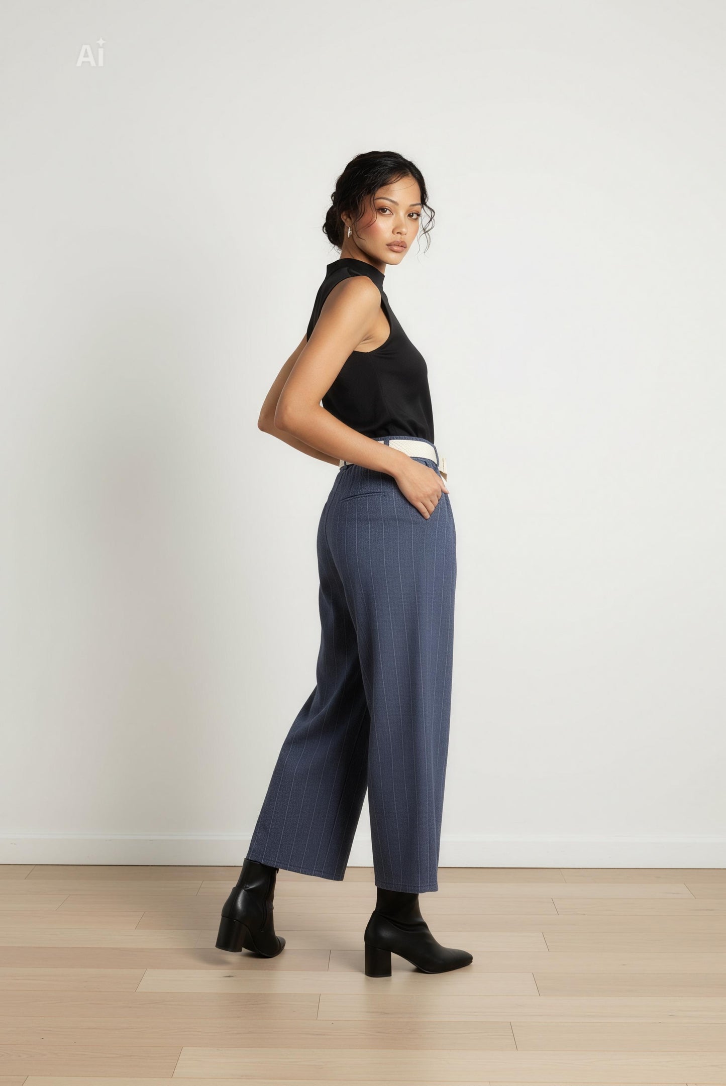 Панталон с прави широки крачоли, цвят Деним