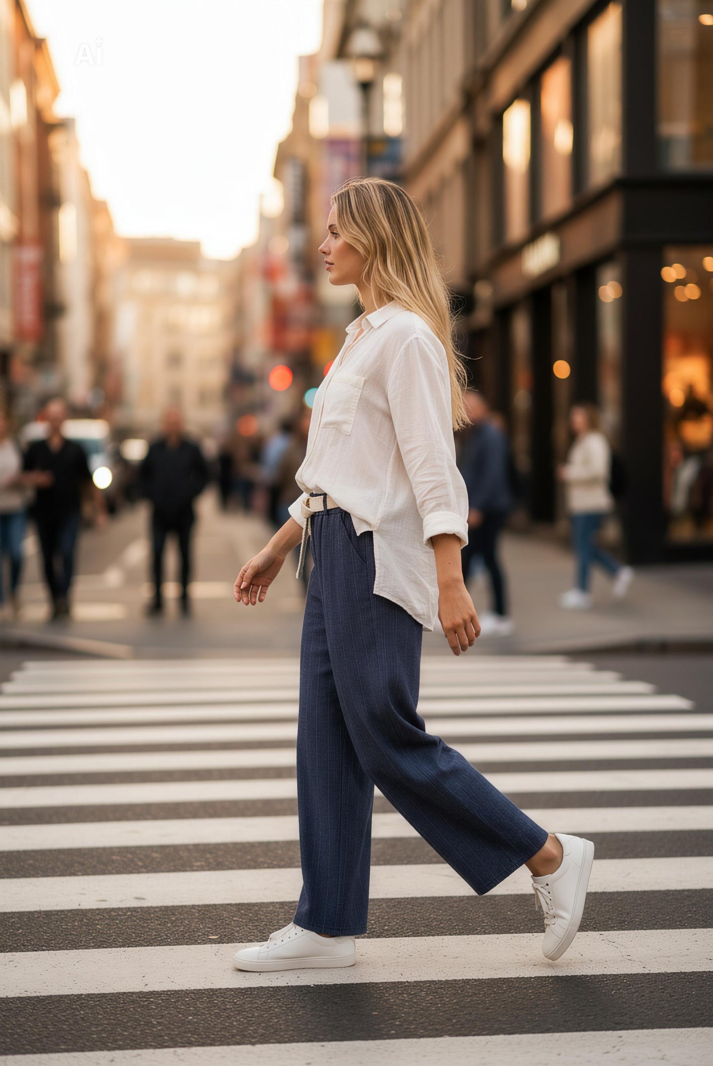 Панталон с прави широки крачоли, цвят Деним