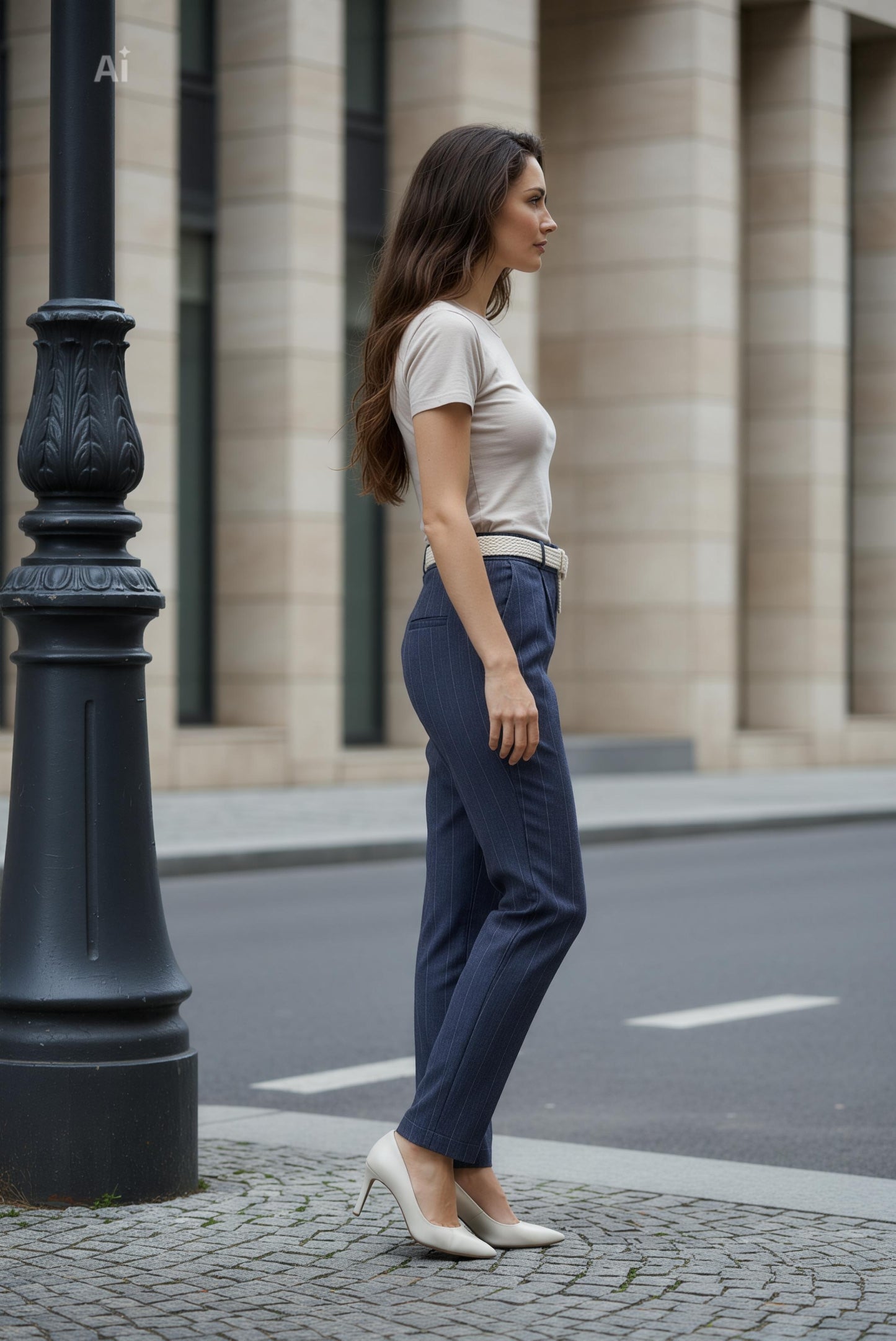 Елегантен панталон тип цигара, цвят Деним