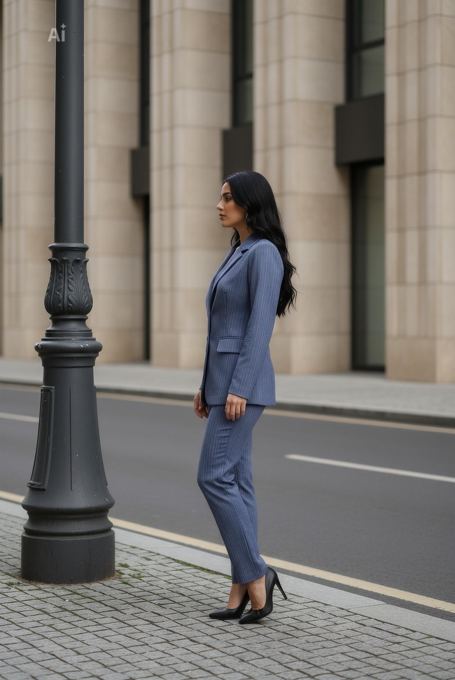 Елегантно вталено сако до ханша, цвят Деним