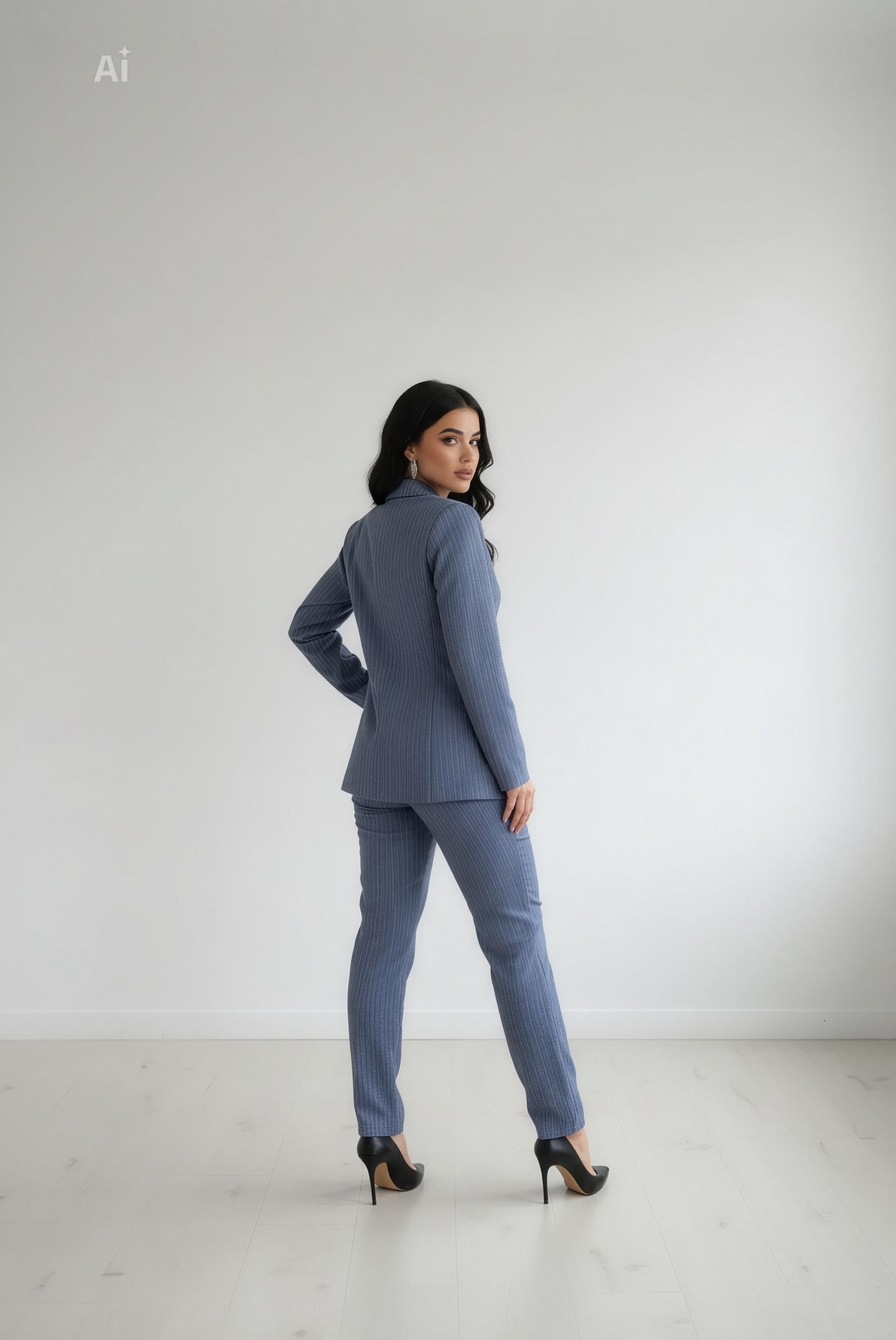 Елегантно вталено сако до ханша, цвят Деним