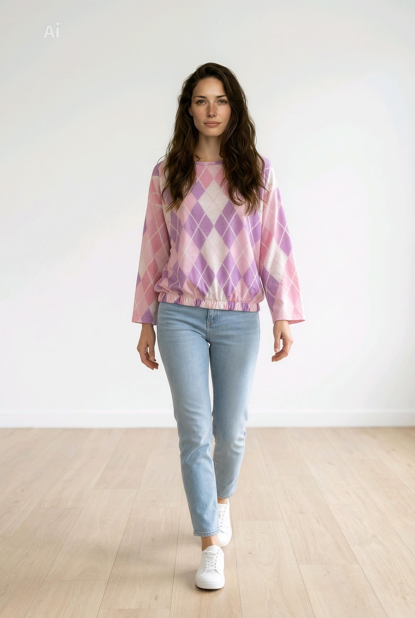 Свободна блуза с модерен геометричен принт и ластик в талията