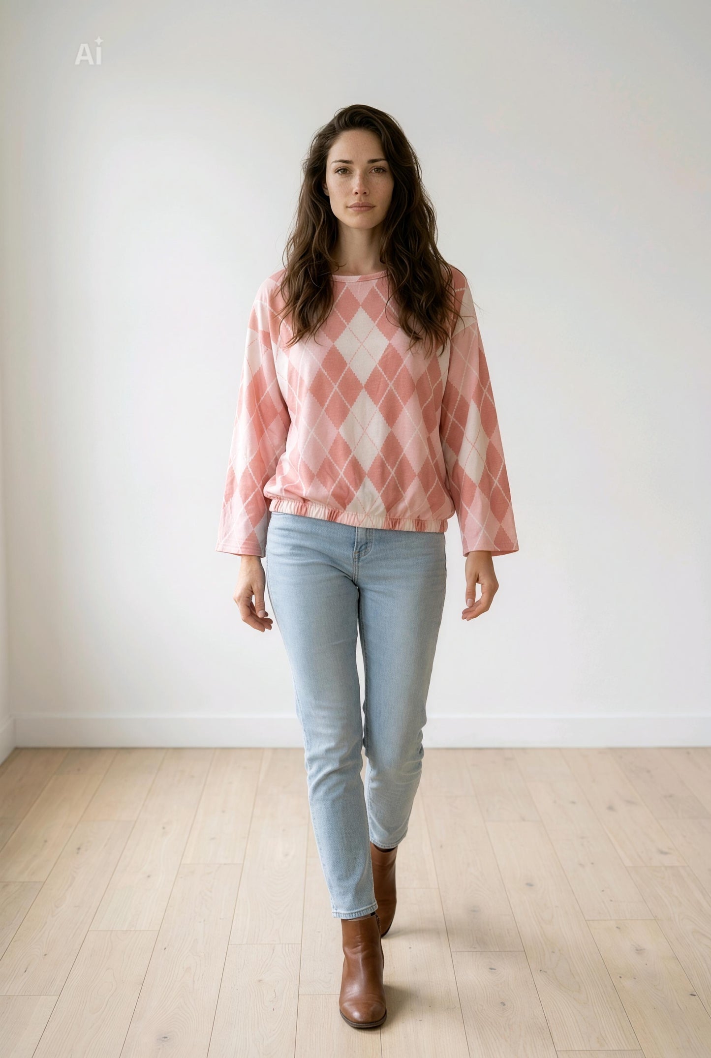 Свободна блуза с модерен геометричен принт и ластик в талията